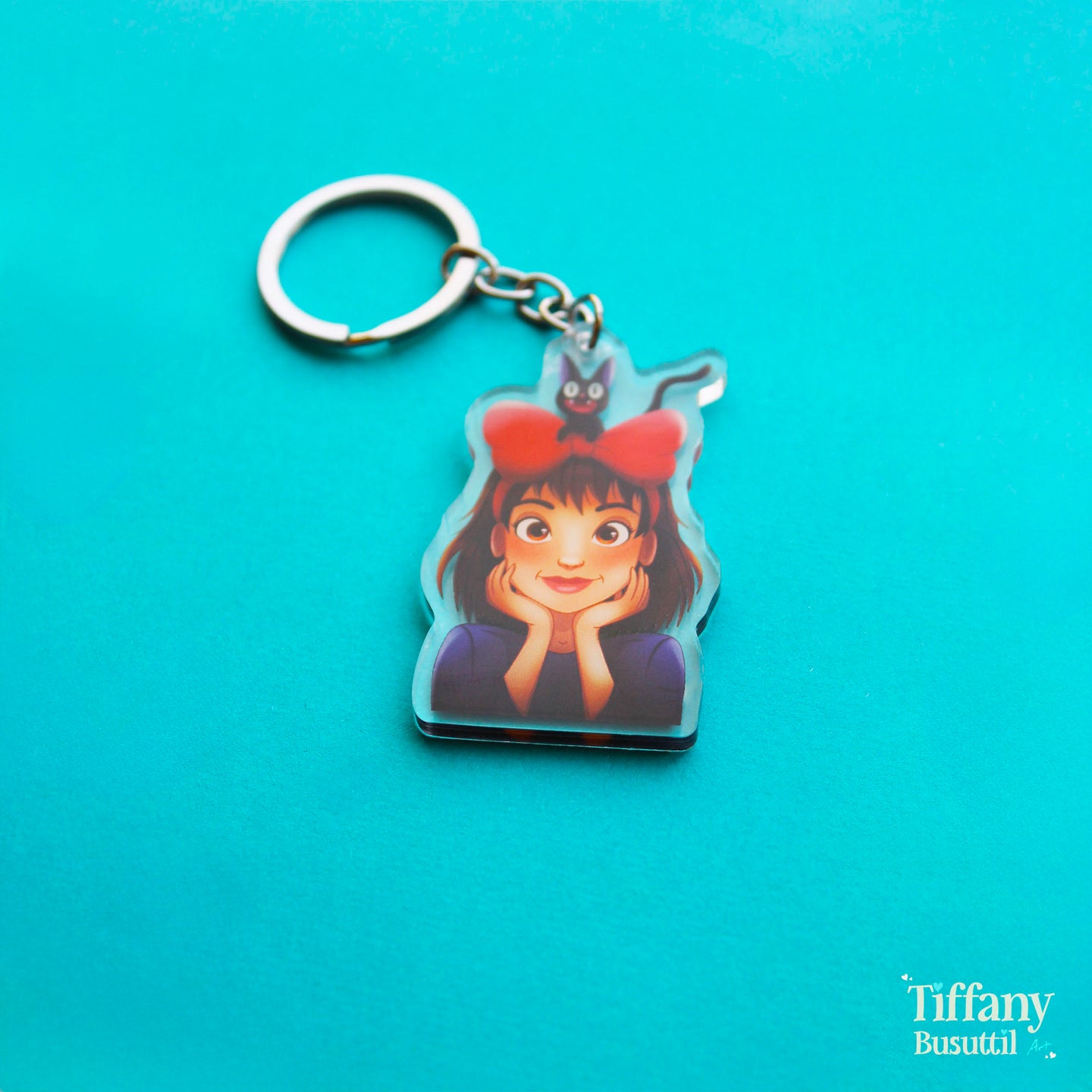 Girl and Cat Keychain