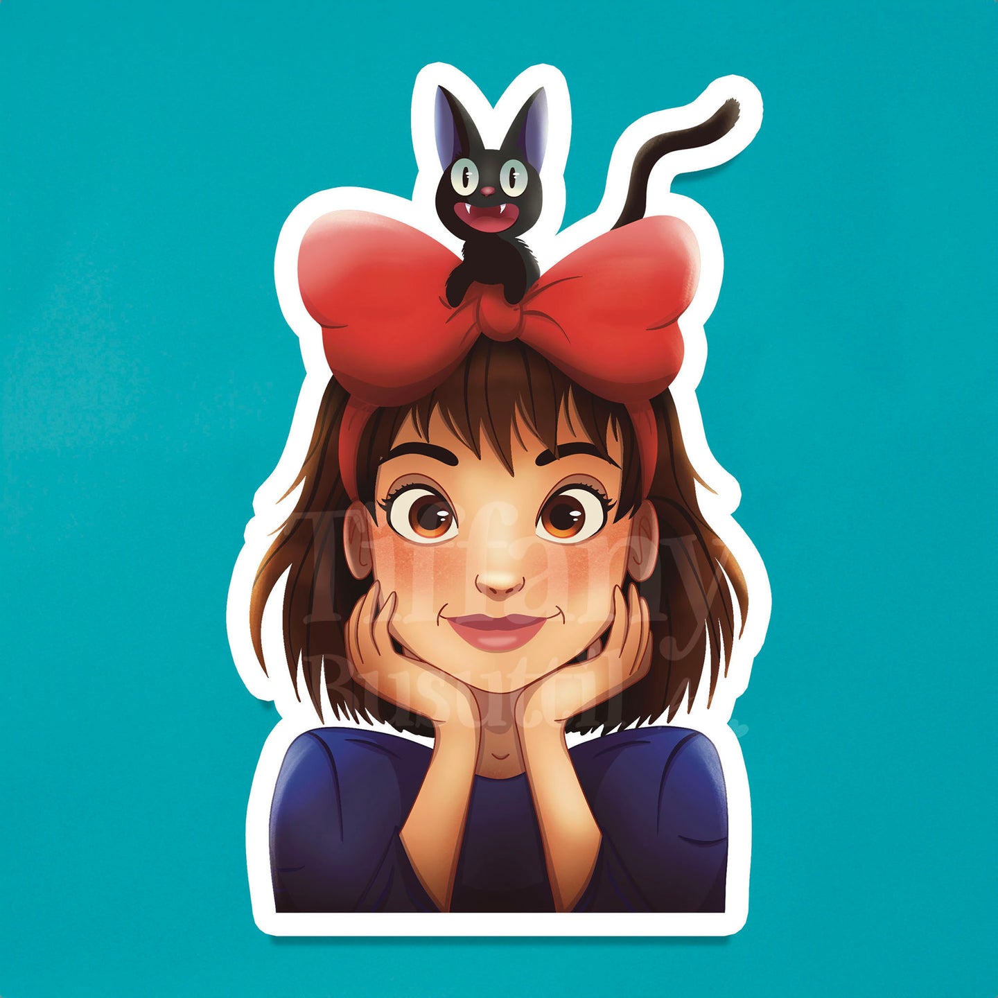 Girl and Cat Sticker